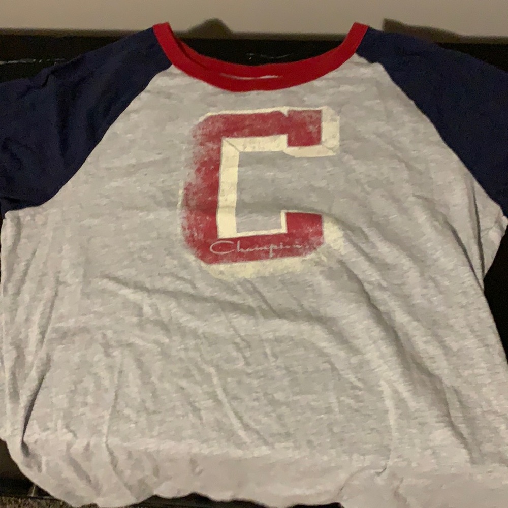 red, white, and blue champion shirt sleeve top